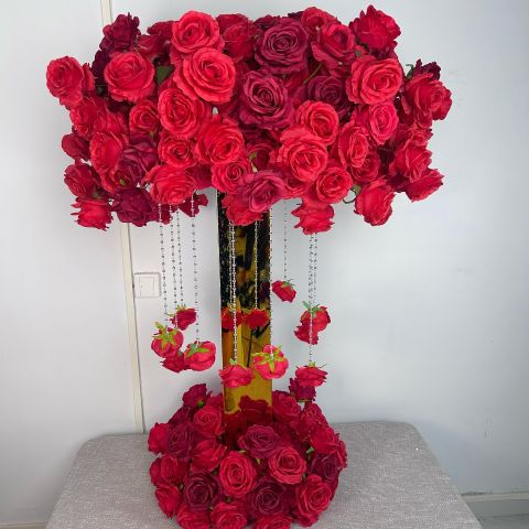 Red flower arrangement tall centerpiece
