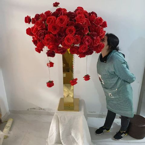 Red flower arrangement tall centerpiece