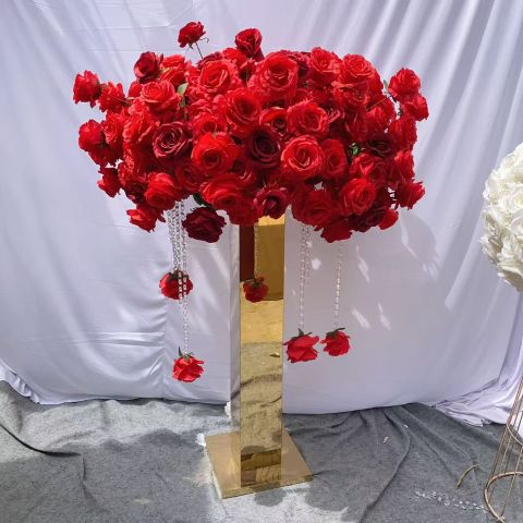 Red flower arrangement tall centerpiece