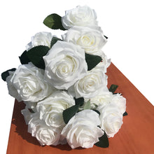 Load image into Gallery viewer, Cream Color Artificial Silk Roses 2 Bundles (with Total 20 Heads) Artificial Silk Flower Rose Bush DIY Wedding Bride Bouquet Any Craft(Pack of 2 Bundles Cream)
