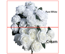 Load image into Gallery viewer, Cream Color Artificial Silk Roses 2 Bundles (with Total 20 Heads) Artificial Silk Flower Rose Bush DIY Wedding Bride Bouquet Any Craft(Pack of 2 Bundles Cream)
