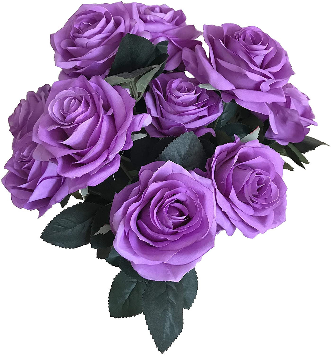 DALAMODA 2 Bundles 20 Heads Artificial Silk Flower Rose Bush ,for DIY Any Wedding Rose Bouquet Home decator (Lavender)