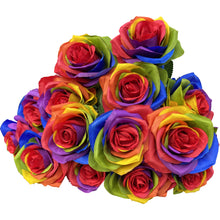 Load image into Gallery viewer, 15pcs Artificial Rainbow Roses Silk flower Artificial Rose Flowers DIY any craft floral arrangment Red Flower Heart
