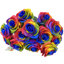 Load image into Gallery viewer, Artificial Roses Rainbow Rose Flowers for DIY Decration Wedding Bouquet Craft Floral Arrangment-(Pack of 15pcs Blue Flower Heart)
