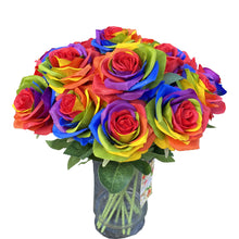 Load image into Gallery viewer, 15pcs Artificial Rainbow Roses Silk flower Artificial Rose Flowers DIY any craft floral arrangment Red Flower Heart
