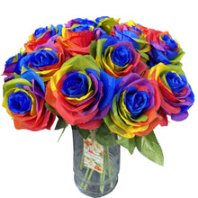 Load image into Gallery viewer, Artificial Roses Rainbow Rose Flowers for DIY Decration Wedding Bouquet Craft Floral Arrangment-(Pack of 15pcs Blue Flower Heart)
