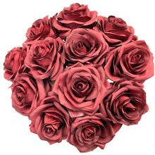 Load image into Gallery viewer, Artificiail Burgundy Silk Rose Flower with Single Stem 14&quot; Lenth stem DIY Home Decoration Wedding Prom Party Bride Bouquet Table Centerpiece and Flower Ball Chair Flower (Pack of 12pcs Burgundy)
