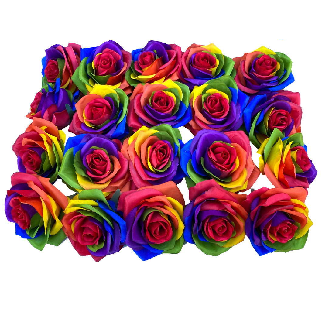 20pcs Artificial Rainbow Roses Heads no stem Silk Flower Artificial Rose Flowers DIY Any Craft Floral Arrangment( Head-Red)